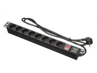Блок розеток 19&quot;, 16А, 8 розеток, шнур 2м, выключатель, черный